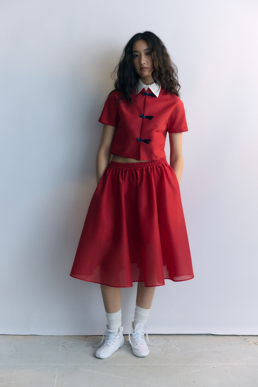 Red Double Collar Cropped Blouse