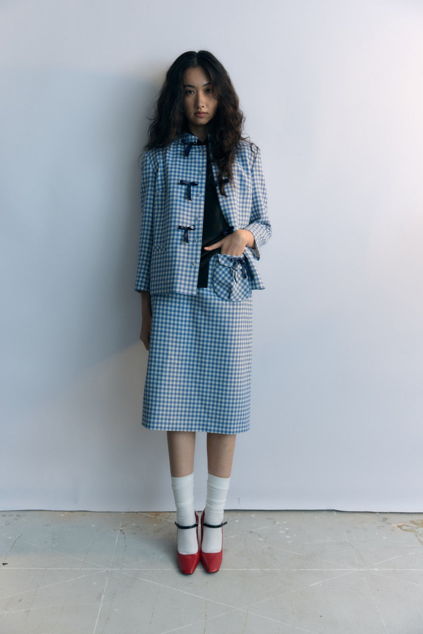 Gingam Check Hebao Midi Skirt