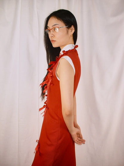 Red Ribbon tie Thurman midi dress