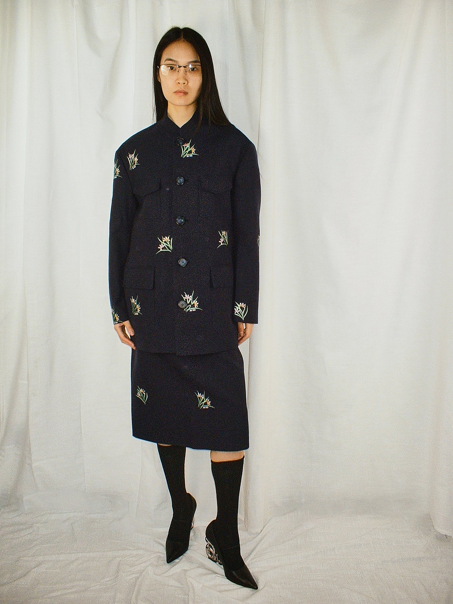 Embroidery mandarin collar jacket