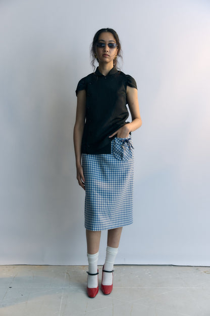 Gingam Check Hebao Midi Skirt