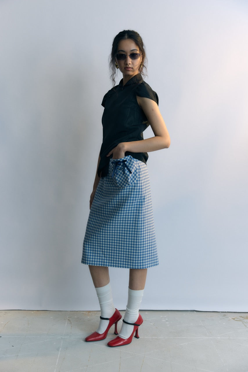 Gingam Check Hebao Midi Skirt