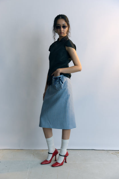 Gingam Check Hebao Midi Skirt