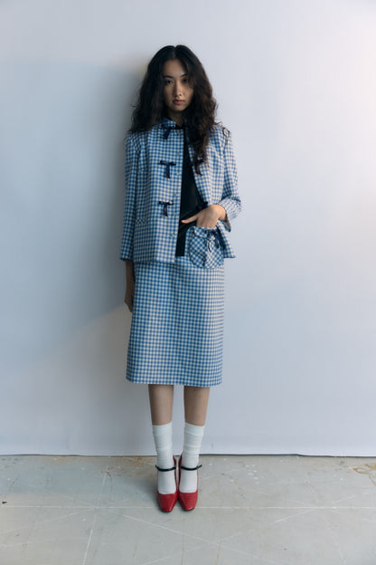 Gingam Check Hebao Midi Skirt