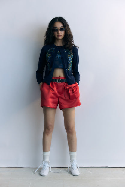 Navy Beads Embroidery Knit Cardigan