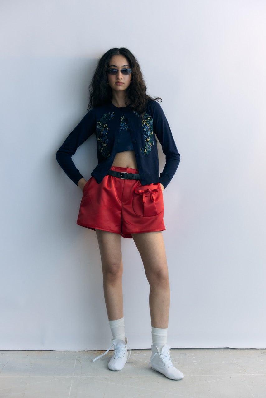 Navy Beads Embroidery Knit Cardigan