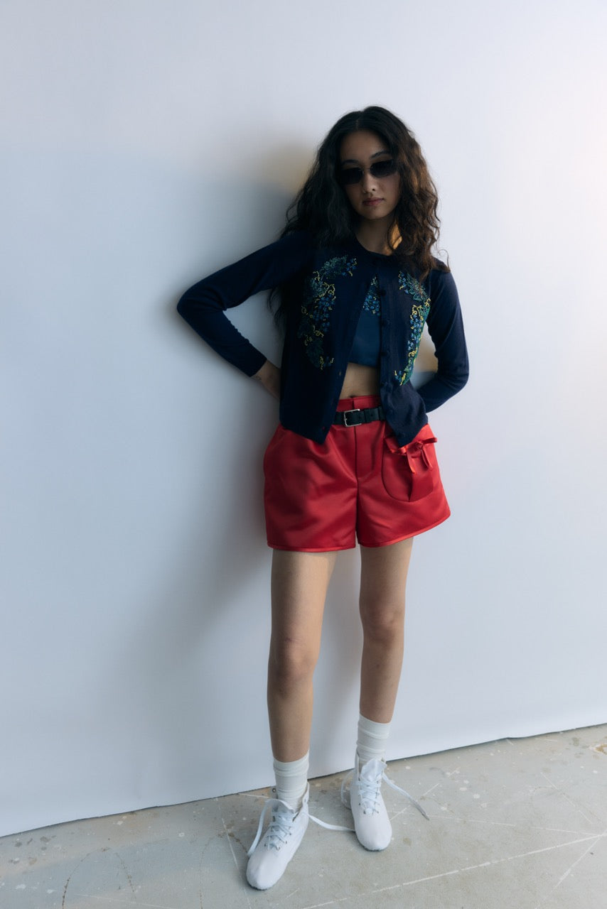 Navy Beads Embroidery Knit Cardigan