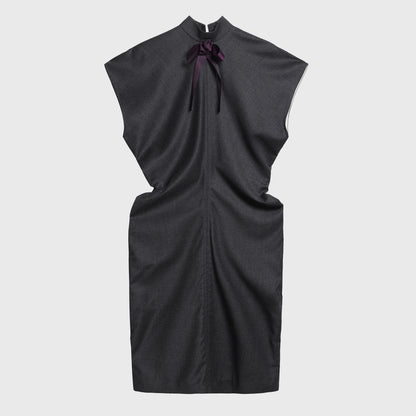 Grey Ribbon tie bias cut dress
