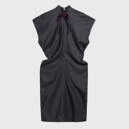 Grey Ribbon tie bias cut dress