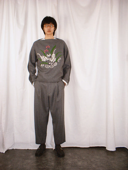 Grey Cat punch needle melton blouse