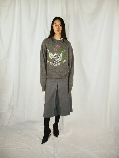 Grey Cat punch needle knit pullover