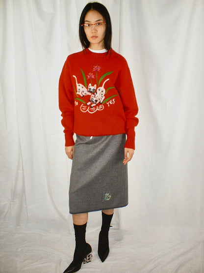 Red Cat punch needle knit pullover