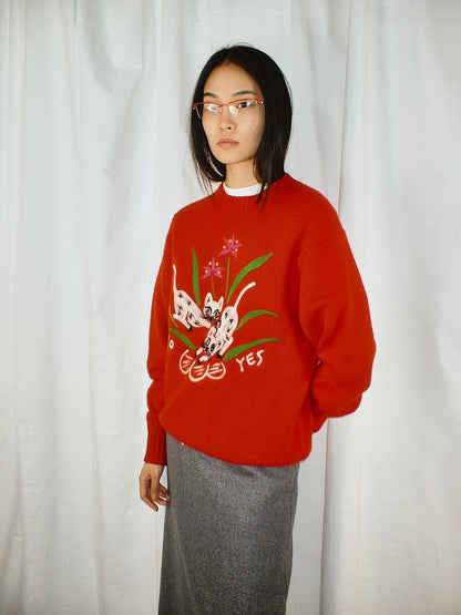 Red Cat punch needle knit pullover