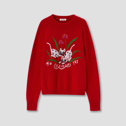 Red Cat punch needle knit pullover