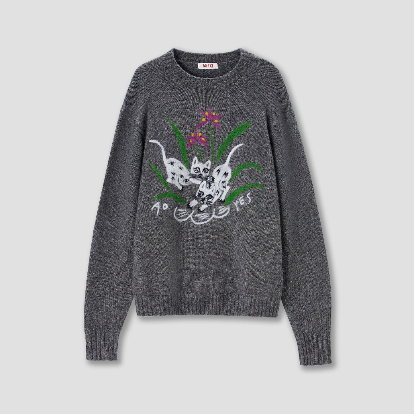 Grey Cat punch needle knit pullover