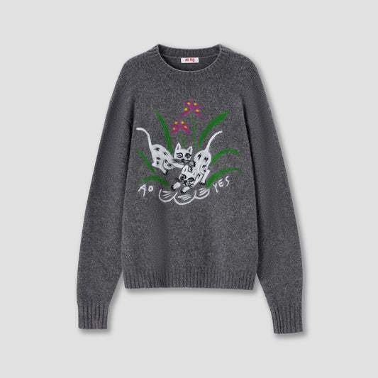 Grey Cat punch needle knit pullover