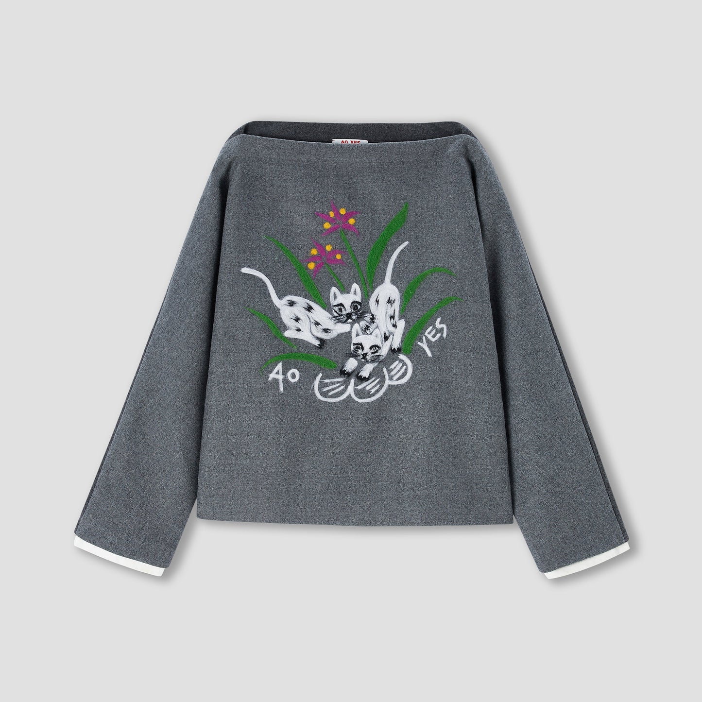 Grey Cat punch needle melton blouse
