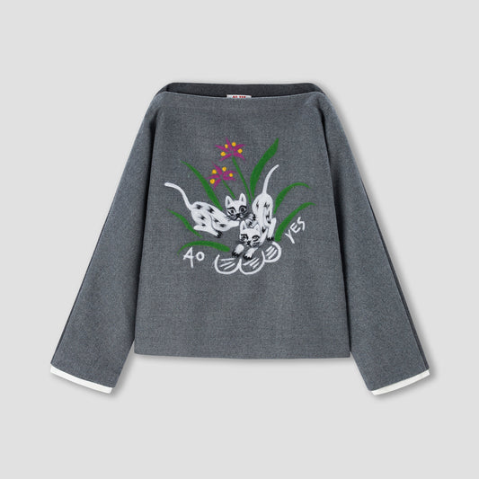 Grey Cat punch needle melton blouse