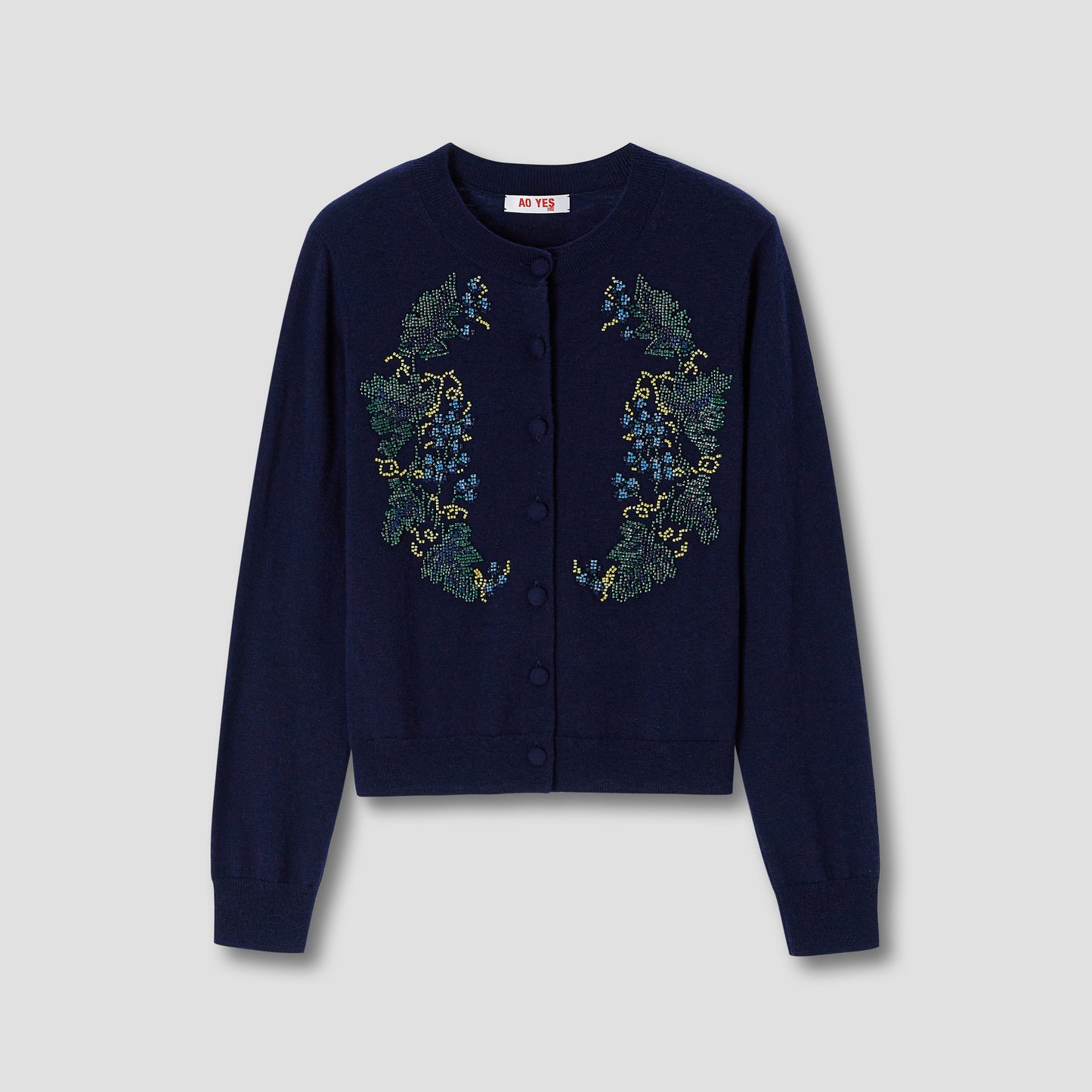 Navy Beads Embroidery Knit Cardigan