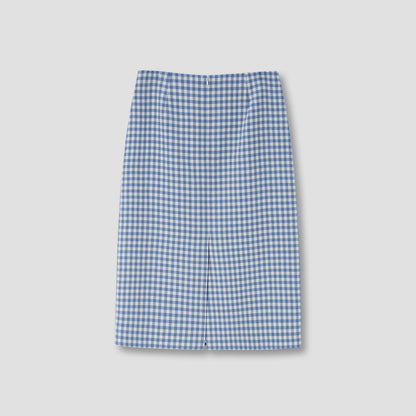 Gingam Check Hebao Midi Skirt