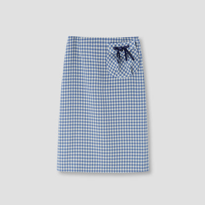 Gingam Check Hebao Midi Skirt