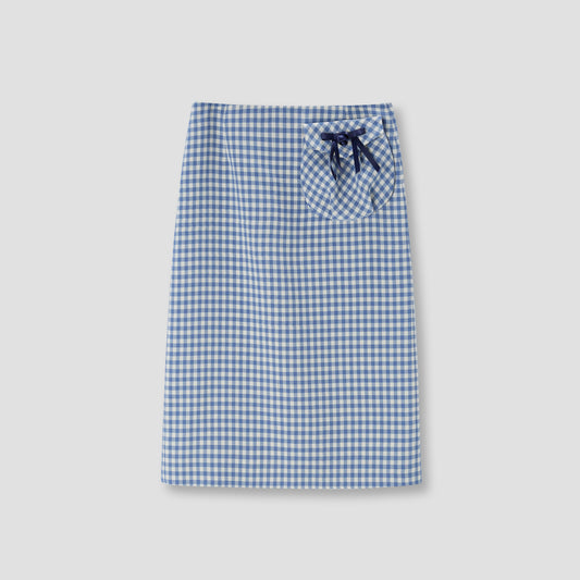 Gingam Check Hebao Midi Skirt
