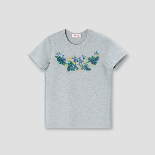 Grey Beads Embroidery T-shirt