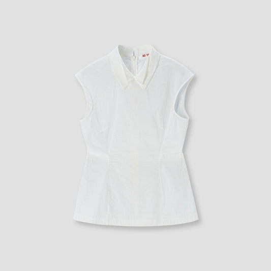 White Butterfly Collar Sleeveless Top