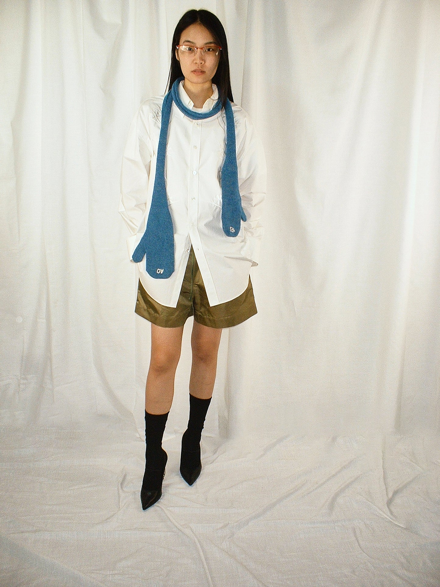 Blue Knit Scarf gloves