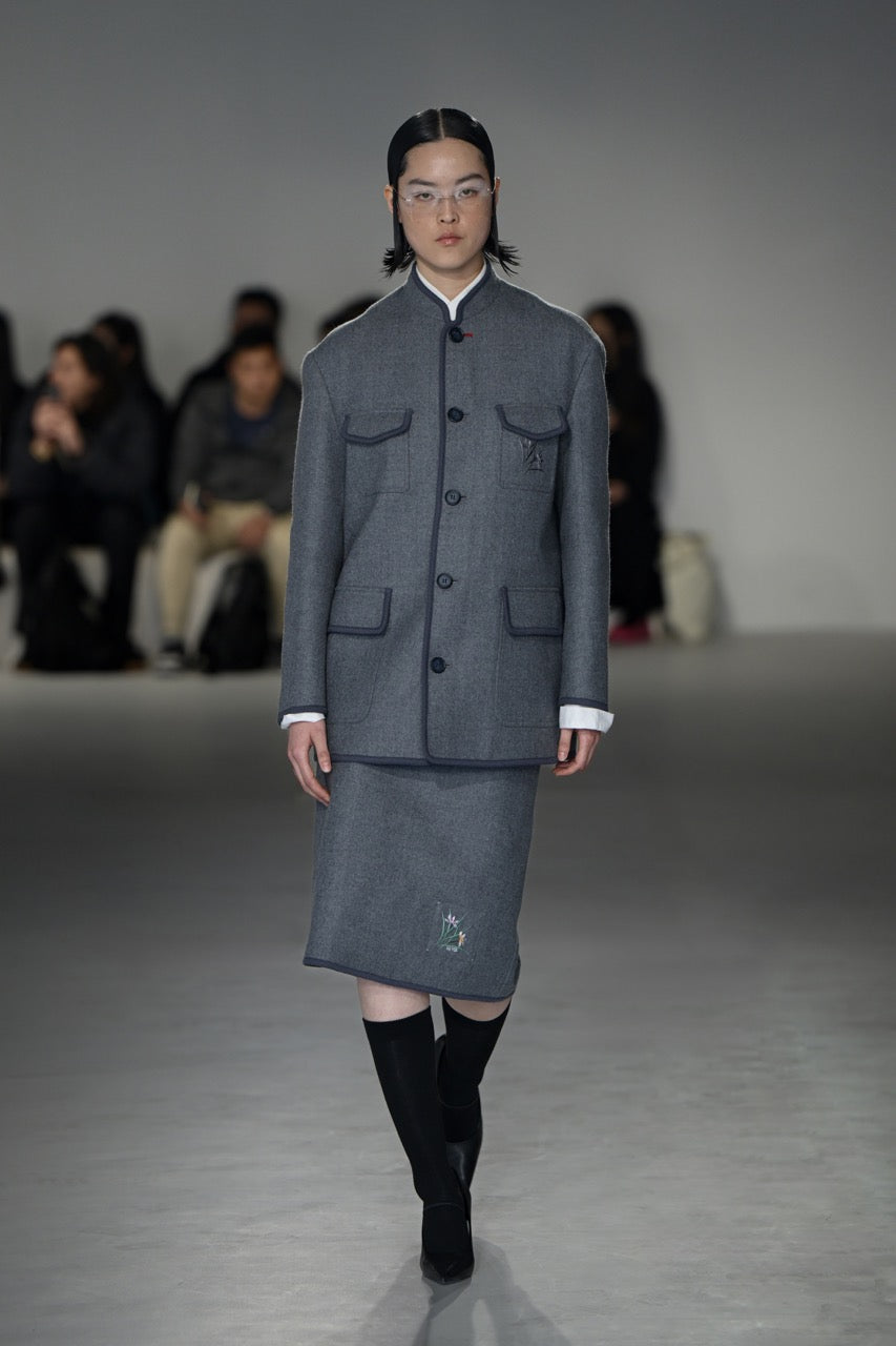 Grey Piping mandarin collar jacket