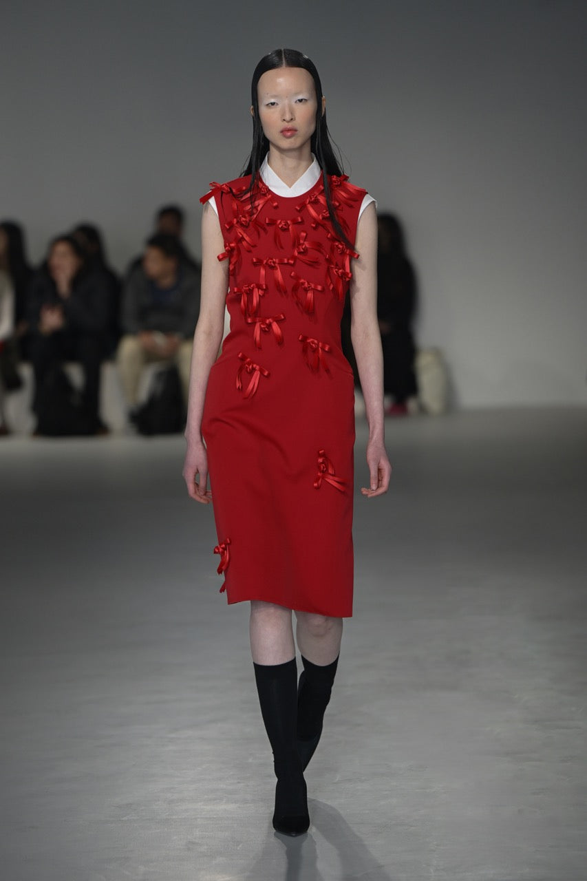 Red Ribbon tie Thurman midi dress